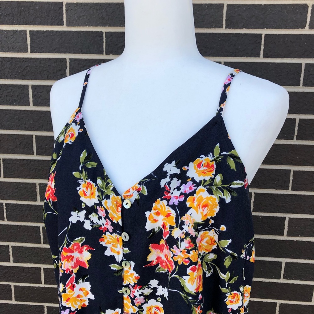 Navy Blue Floral Tank Top
